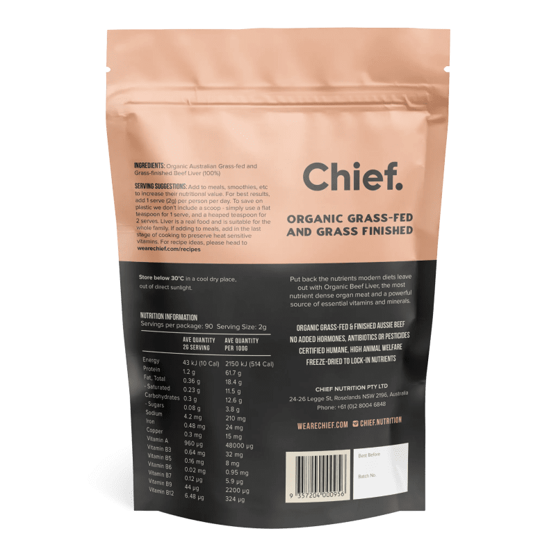 Organic Beef Liver Powder 180g 90 serves Chief Nutrition 33105296