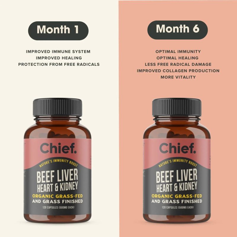 Organic Beef Liver Heart Kidney Immunity Boost 120 Capsules testing Chief Nutrition 33093515