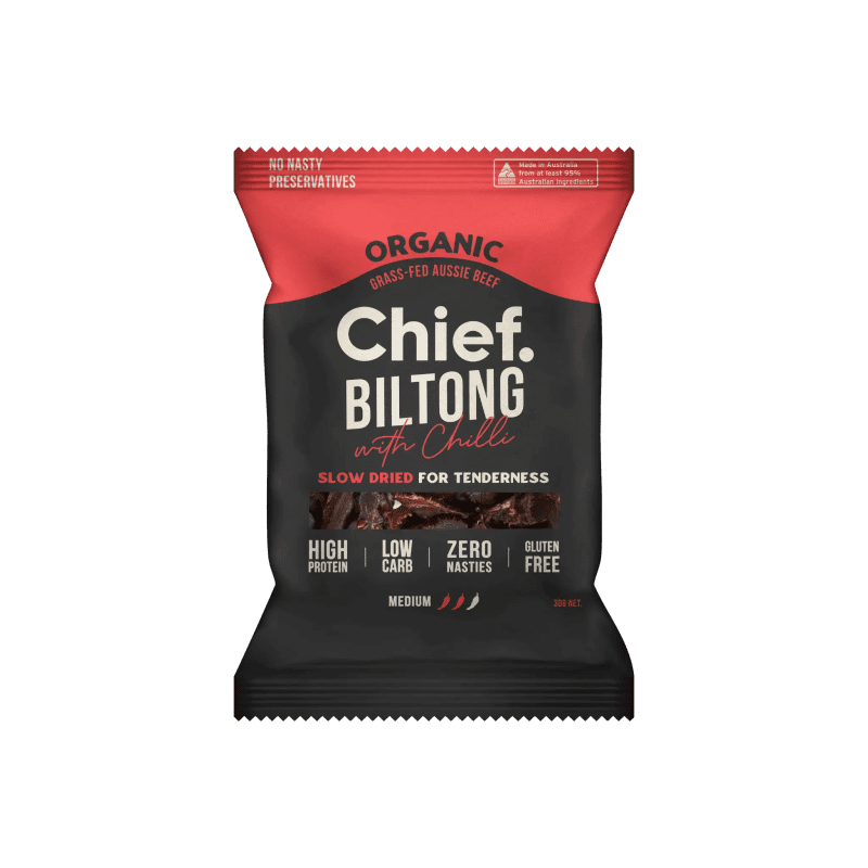 Organic Biltong Cayenne Chilli 12 x 30g bags Chief Nutrition 32991694