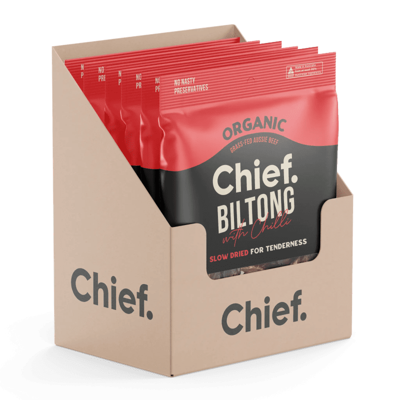 Organic Biltong Cayenne Chilli 6 x 90g bags Chief Nutrition 33036214