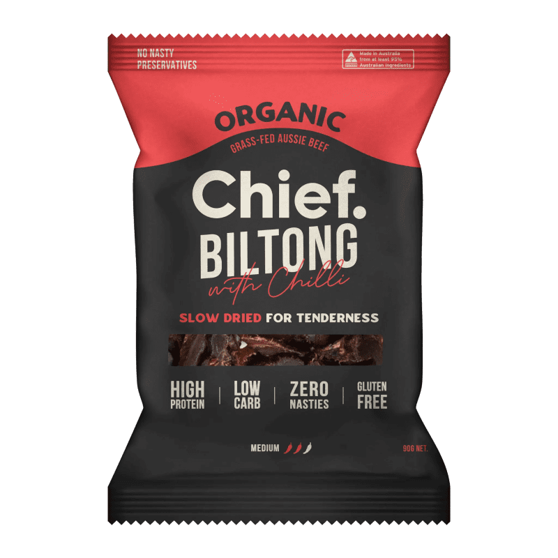 Organic Biltong Cayenne Chilli 6 x 90g bags Chief Nutrition 33036369