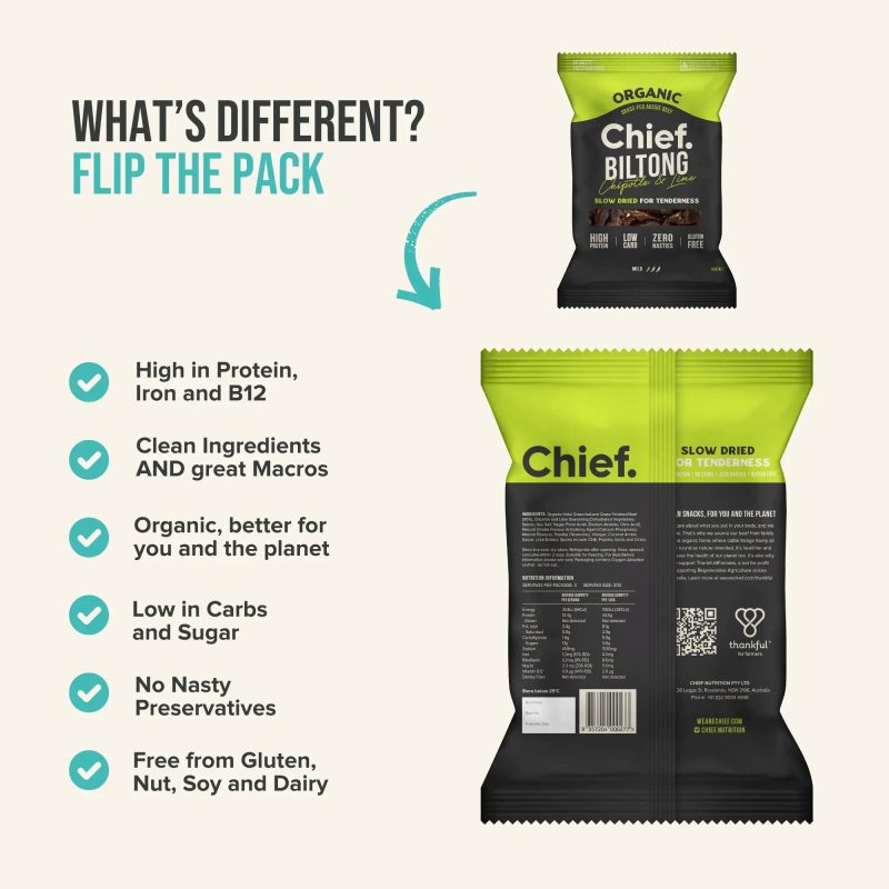 Organic Biltong Chipotle Lime 6 x 90g bags Chief Nutrition 33044371